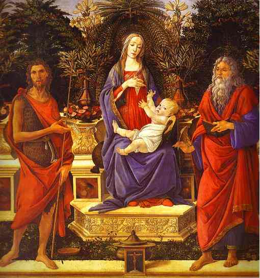 Botticelli Alessa... - Alessandro Botticelli - Virgin and Child Enthrone...en Saint John the Baptist and Saint John the Eva.JPG