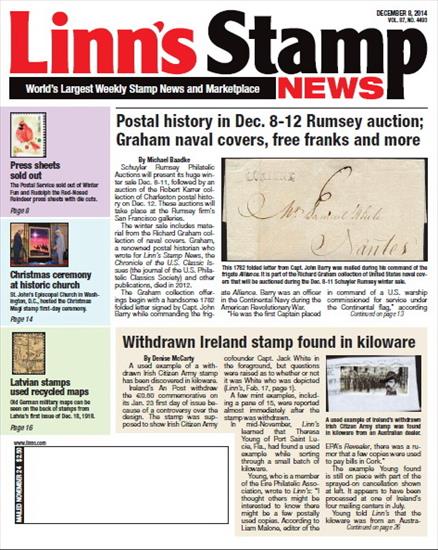 Poster - LINNS STAMP NEWS 2014.12.08 Vol.87 No. 4493 Worlds Largest Weekly Stamp News and Marketplace 2014, PDF.jpg